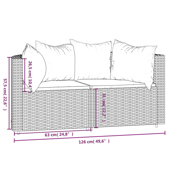 Garten-Ecksofas mit Kissen 2 Stk. Grau Poly Rattan