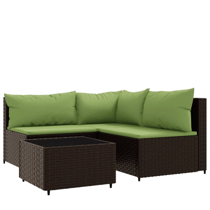 4-tlg. Garten-Lounge-Set mit Kissen Braun Poly Rattan