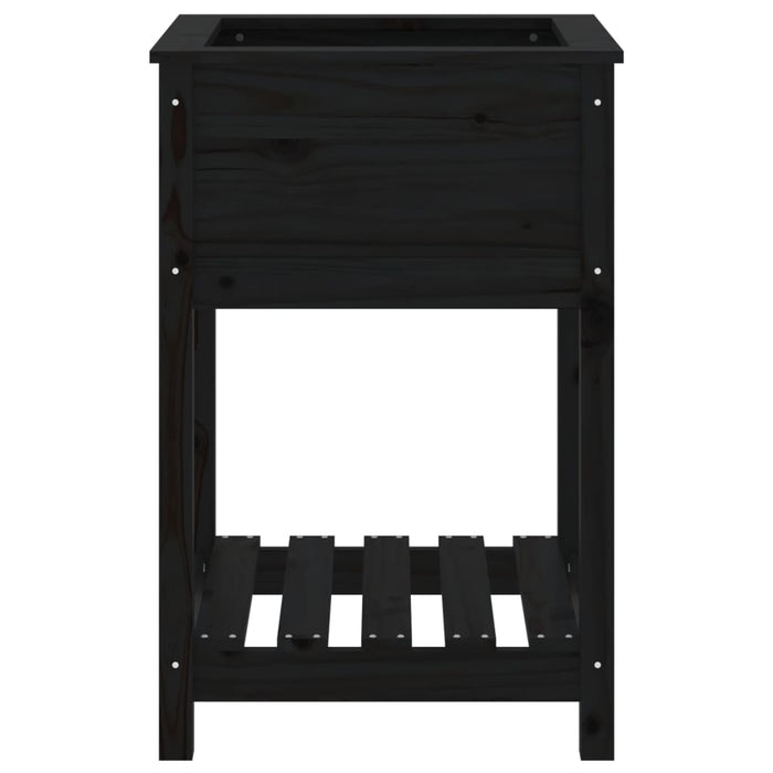 Pflanzkübel mit Ablage Schwarz 54x54x81 cm Massivholz Kiefer