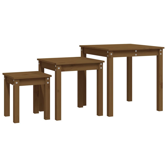 Nesting tables 3 pcs. Honey brown solid pine wood