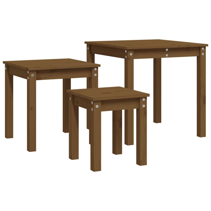 Nesting tables 3 pcs. Honey brown solid pine wood