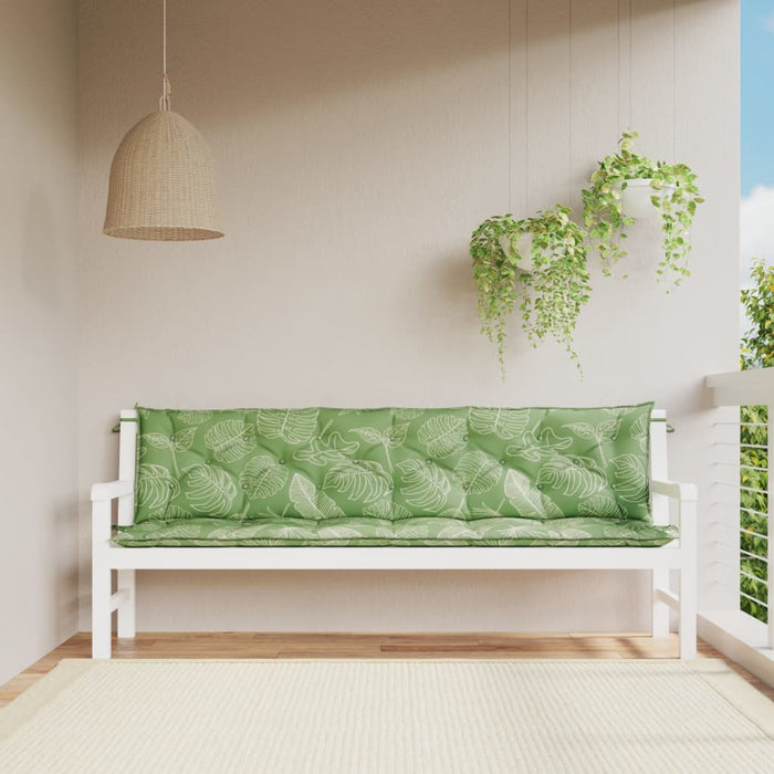 Garden bench cushions 2 pieces. Leaf pattern 200x50x7 cm fabric