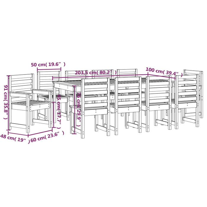11-tlg. Garten-Essgruppe Grau Massivholz Kiefer