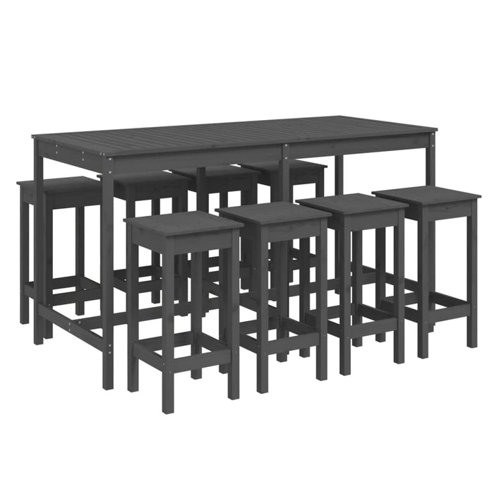 9-tlg. Gartenbar-Set Grau Massivholz Kiefer