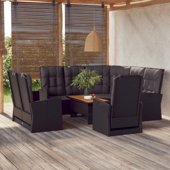 4-tlg. Garten-Lounge-Set mit Kissen Schwarz Poly Rattan