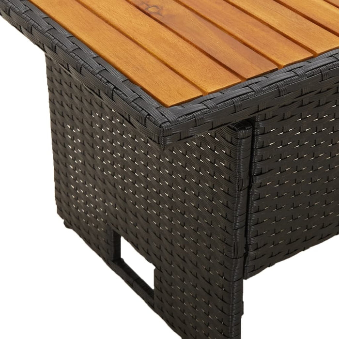 Garden table black 100x50x43/63 cm acacia wood &amp; poly rattan