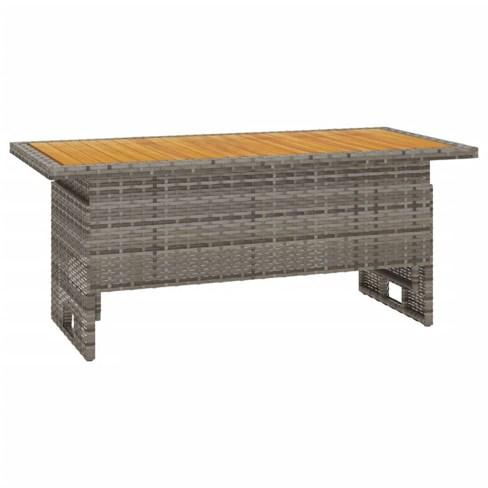 Garden table gray 100x50x43/63 cm acacia wood &amp; poly rattan