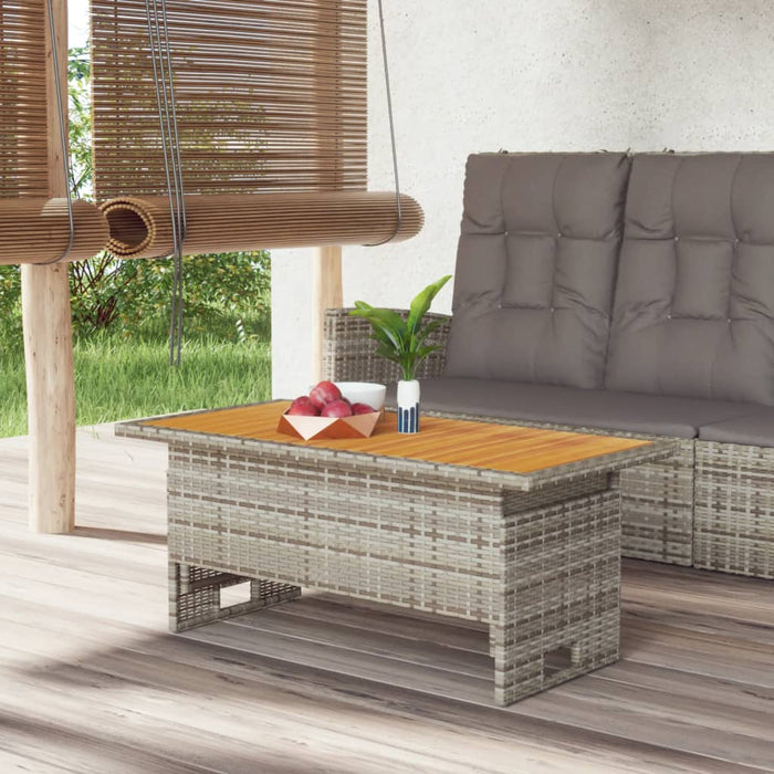 Garden table gray 100x50x43/63 cm acacia wood &amp; poly rattan