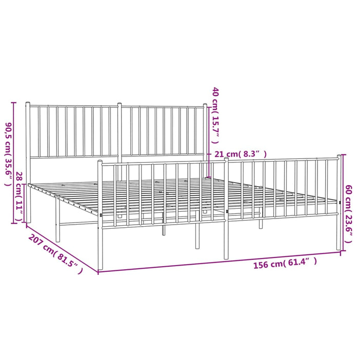 Bettgestell mit Kopf- und Fußteil Metall Weiß 150x200 cm