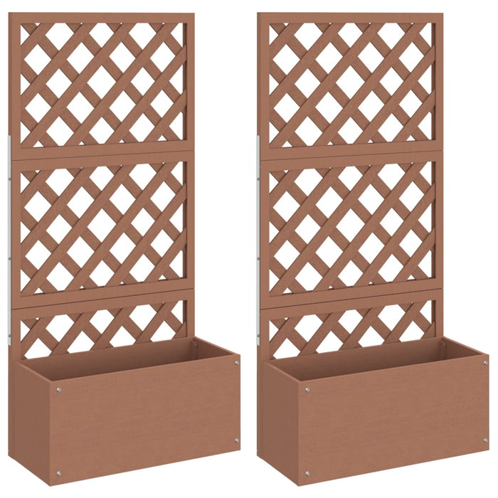 Blumenkästen mit Rankgittern 2 Stk. Braun 65x33x135 cm WPC