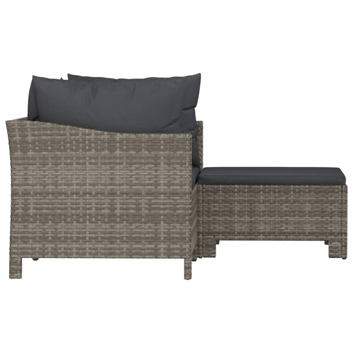 3-tlg. Garten-Lounge-Set mit Kissen Grau Poly Rattan