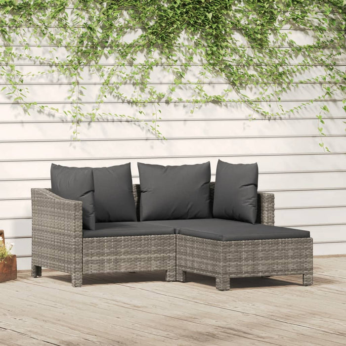 3-tlg. Garten-Lounge-Set mit Kissen Grau Poly Rattan