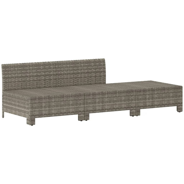 3-tlg. Garten-Lounge-Set mit Kissen Grau Poly Rattan