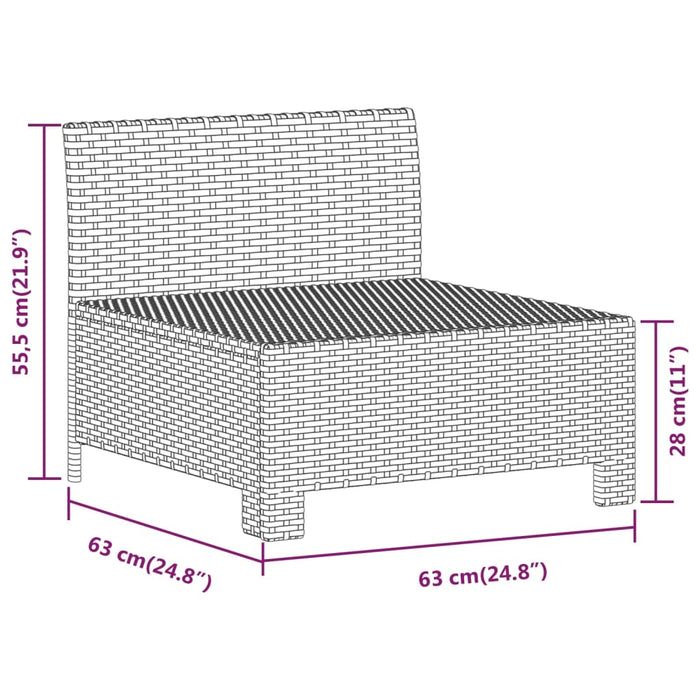 Garten-Mittelsofa mit Kissen Grau Poly Rattan