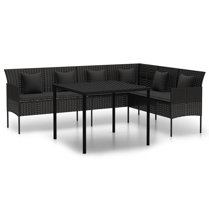 Garten-Essgruppe Claudine mit Kissen Schwarz Poly Rattan