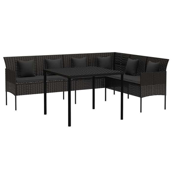 Garten-Essgruppe Claudine mit Kissen Schwarz Poly Rattan
