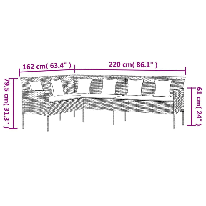 Garten-Essgruppe Claudine mit Kissen Schwarz Poly Rattan