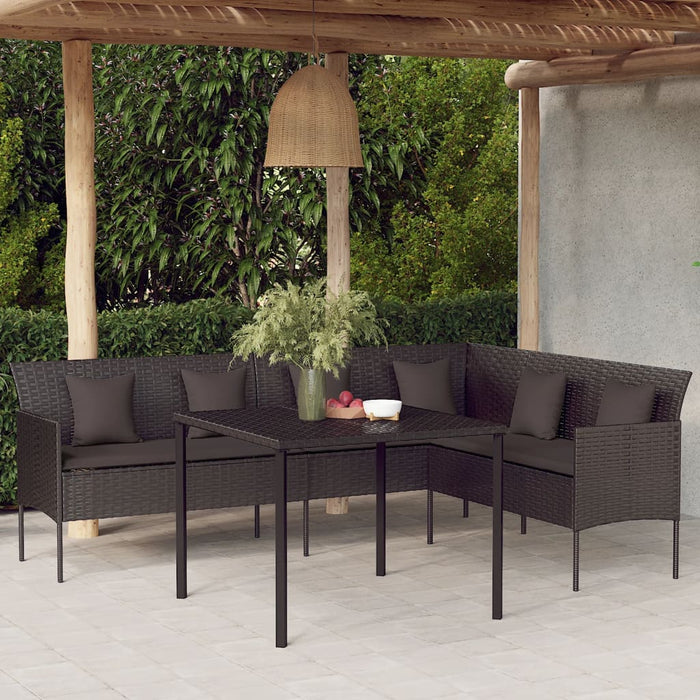Garten-Essgruppe Claudine mit Kissen Schwarz Poly Rattan