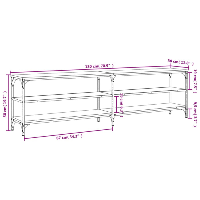 TV-Schrank Schwarz 180x30x50 cm Holzwerkstoff und Metall