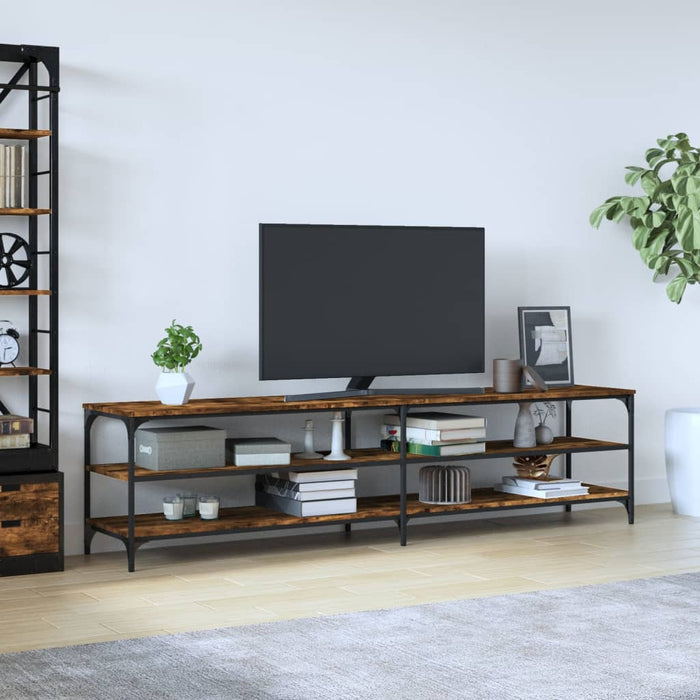 TV cabinet smoked oak 200x30x50 cm made of wood and metal