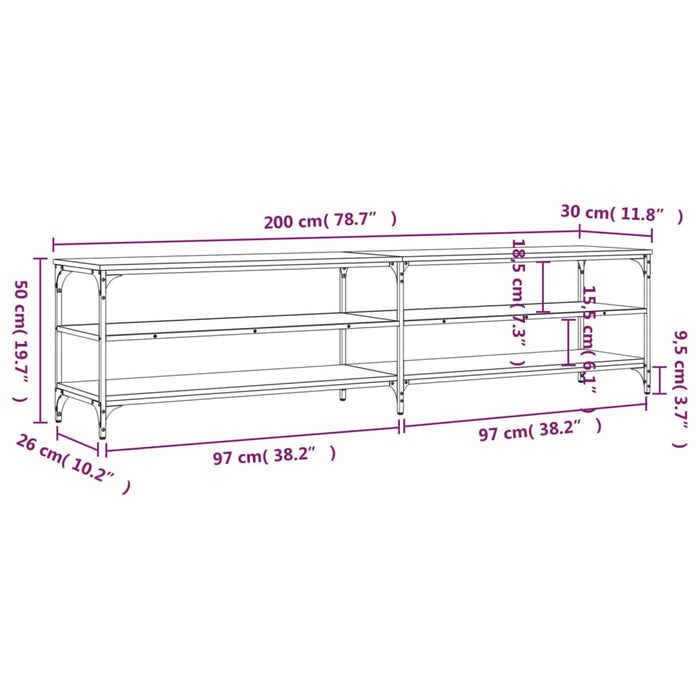 TV-Schrank Grau Sonoma 200x30x50 cm Holzwerkstoff und Metall