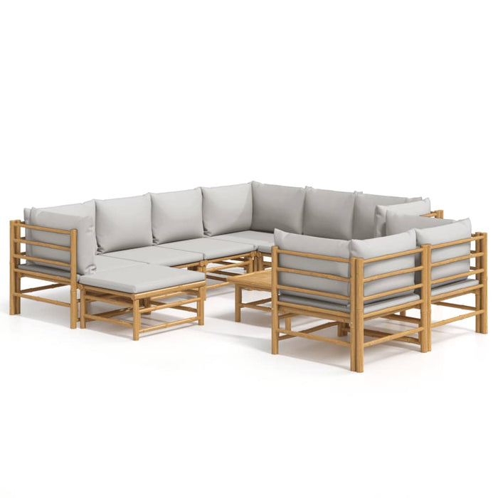 10 pcs. Garden lounge set with light gray bamboo cushions