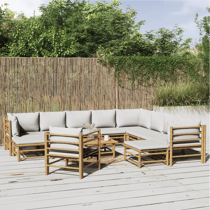 12-tlg. Garten-Lounge-Set mit Hellgrauen Kissen Bambus