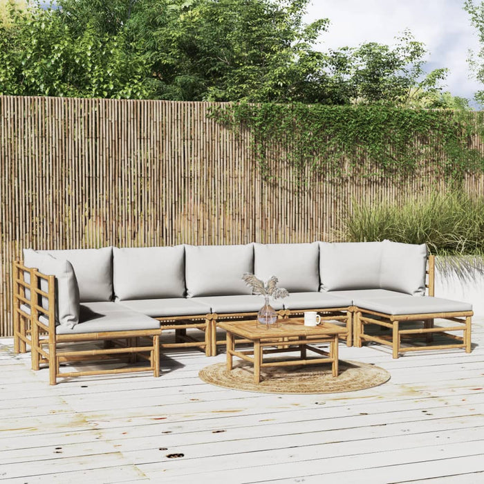 8-tlg. Garten-Lounge-Set mit Kissen Hellgrau Bambus