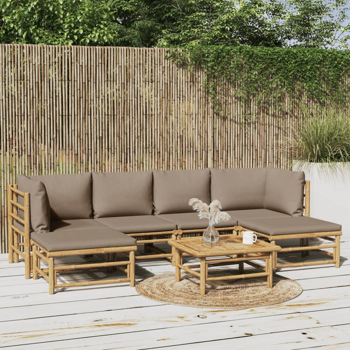 7-tlg. Garten-Lounge-Set mit Taupe Kissen Bambus
