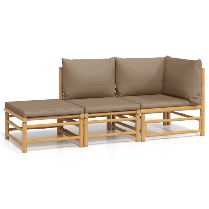 3-tlg. Garten-Lounge-Set mit Taupe Kissen Bambus
