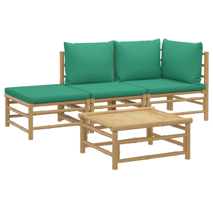 4 pcs. Garden Lounge Set with Green Bamboo Cushions