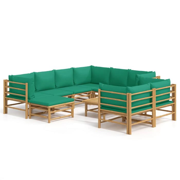 10 pcs. Garden Lounge Set with Green Bamboo Cushions