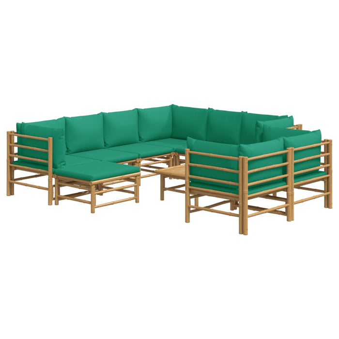 10 pcs. Garden Lounge Set with Green Bamboo Cushions