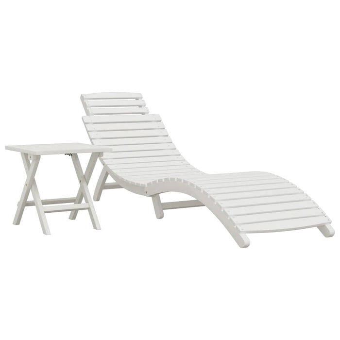 Sonnenliege mit Tisch Weiß Massivholz Akazie