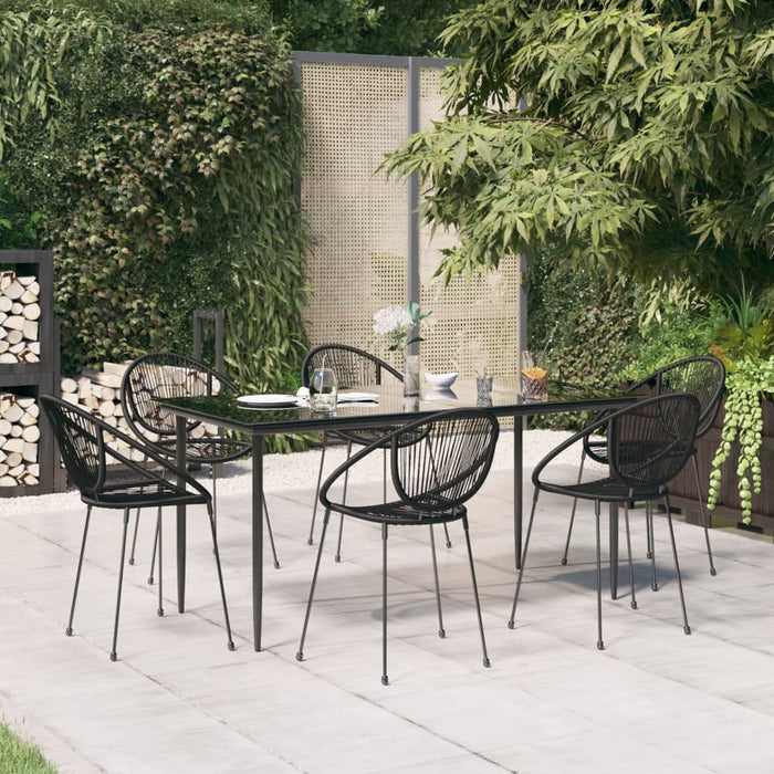7-tlg. Garten-Essgruppe Schwarz PVC-Rattan