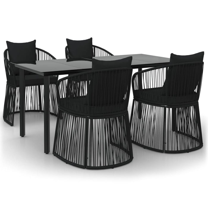 5-tlg. Garten-Essgruppe mit Kissen Schwarz PVC Rattan
