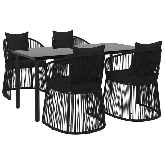 5-tlg. Garten-Essgruppe mit Kissen Schwarz PVC Rattan