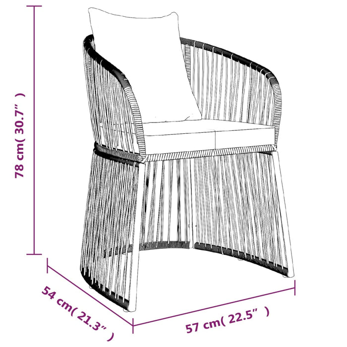 5-tlg. Garten-Essgruppe mit Kissen Schwarz PVC Rattan
