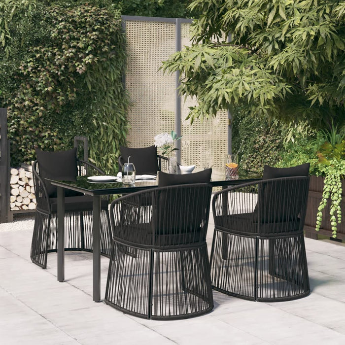 5-tlg. Garten-Essgruppe mit Kissen Schwarz PVC Rattan