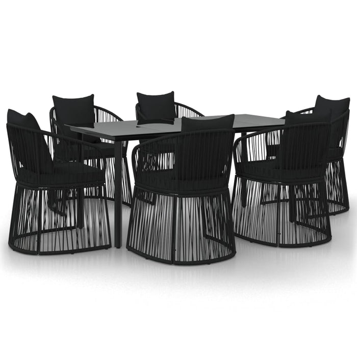 7-tlg. Garten-Essgruppe mit Kissen Schwarz PVC-Rattan