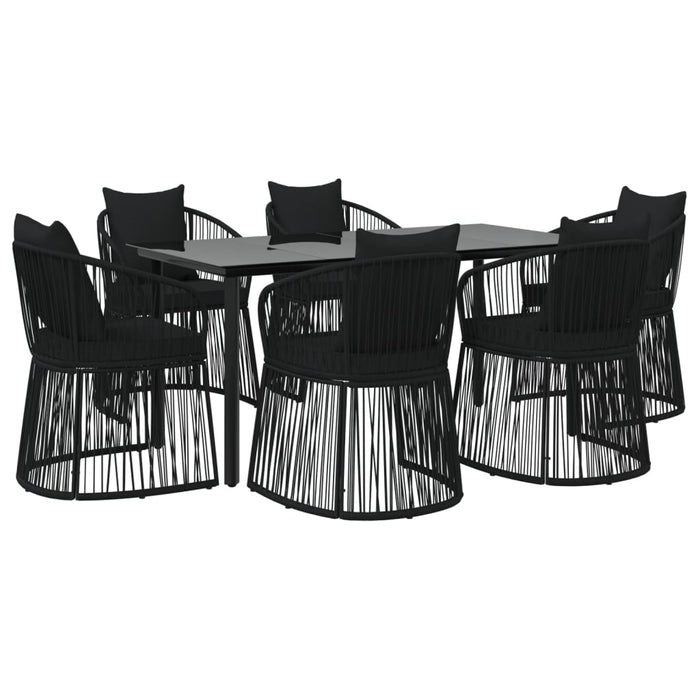 7-tlg. Garten-Essgruppe mit Kissen Schwarz PVC-Rattan