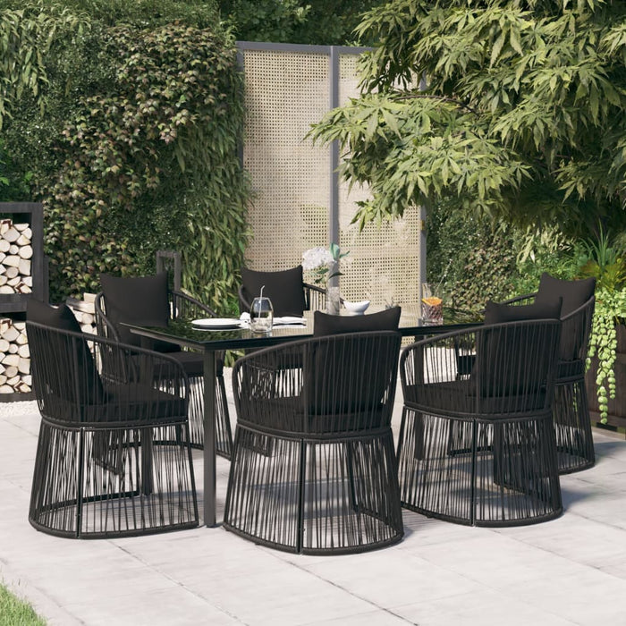 7-tlg. Garten-Essgruppe mit Kissen Schwarz PVC-Rattan