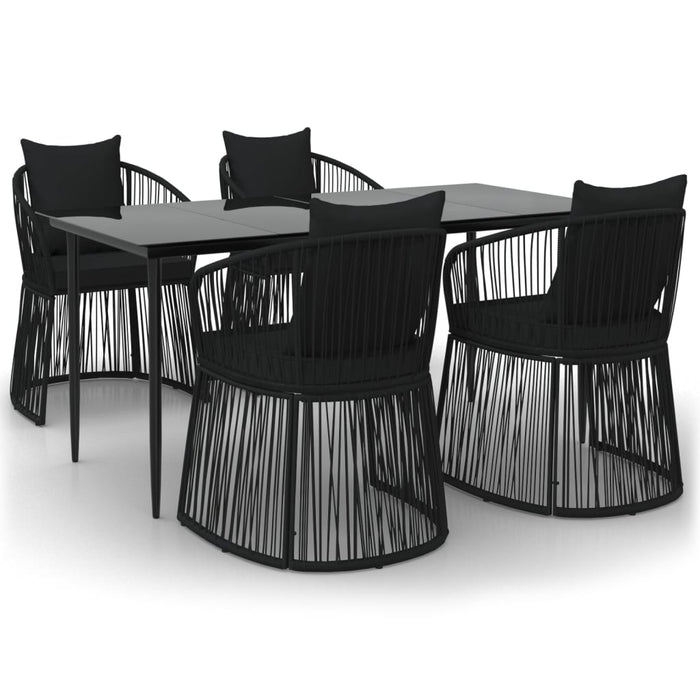 5-tlg. Garten-Essgruppe mit Kissen Schwarz PVC Rattan