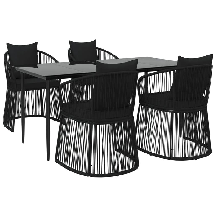 5-tlg. Garten-Essgruppe mit Kissen Schwarz PVC Rattan