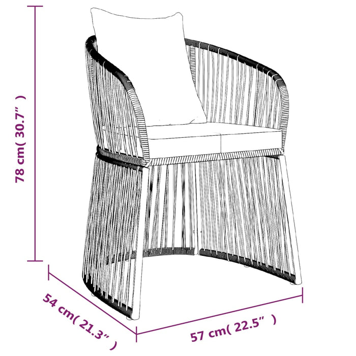 5-tlg. Garten-Essgruppe mit Kissen Schwarz PVC Rattan