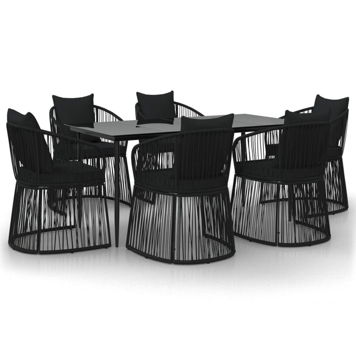7-tlg. Garten-Essgruppe mit Kissen Schwarz PVC-Rattan