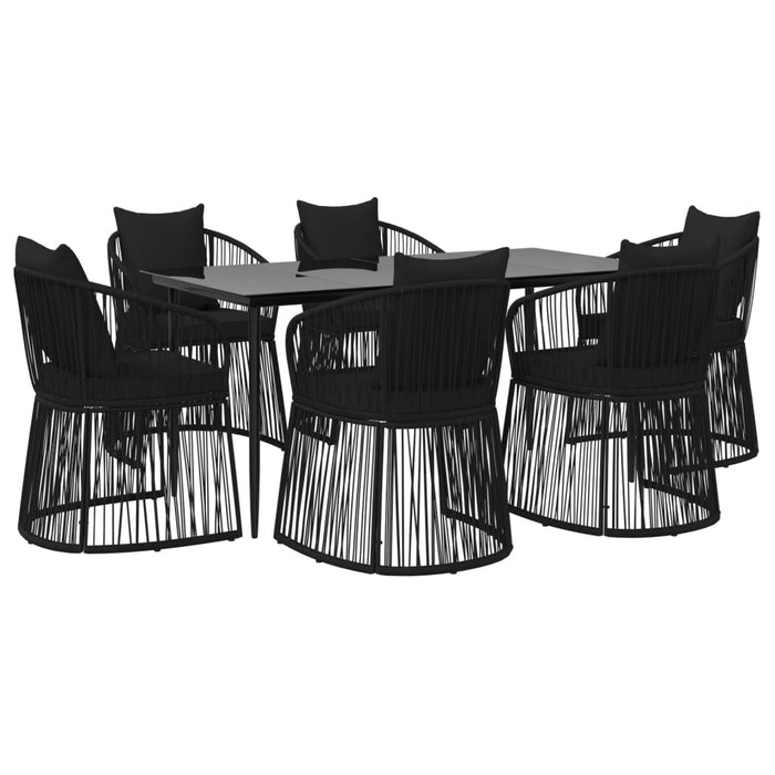 7-tlg. Garten-Essgruppe mit Kissen Schwarz PVC-Rattan