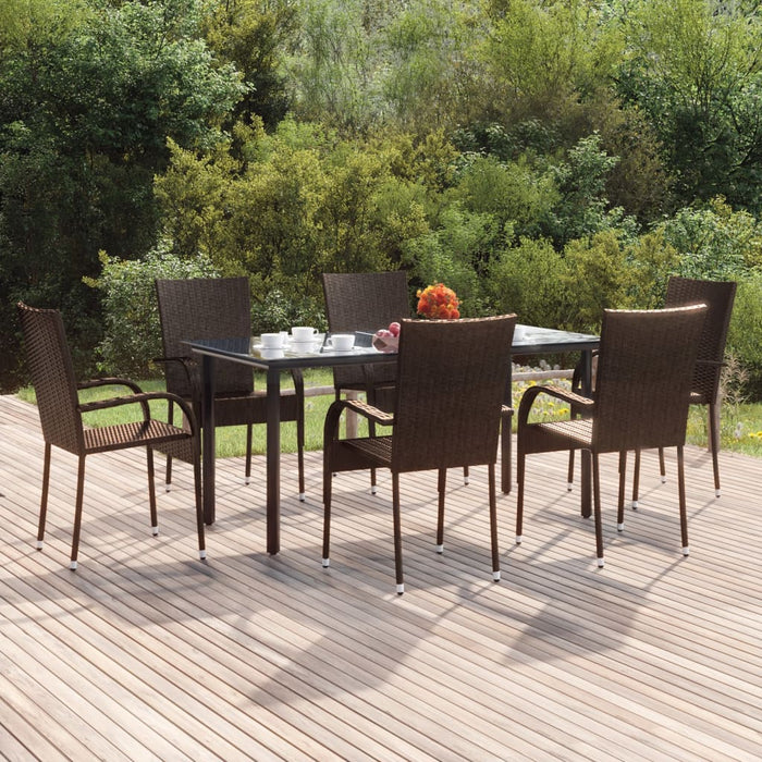 7-tlg. Garten-Essgruppe Braun Poly Rattan