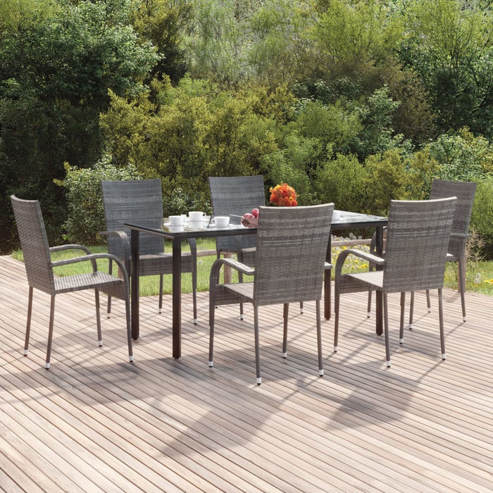 7-tlg. Garten-Essgruppe Grau Poly Rattan
