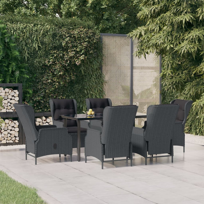7-tlg. Garten-Essgruppe Dunkelgrau Poly Rattan